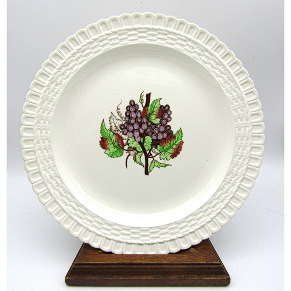 Copeland Spode Luncheon Plates 9.25" Set of 6 Grape Pattern Basket Weave Edge - Picture 2 of 9